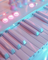 a close-up image of a white electronic keyboard in a light background