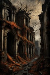 house in the spooky forest, halloween concept, AI generated