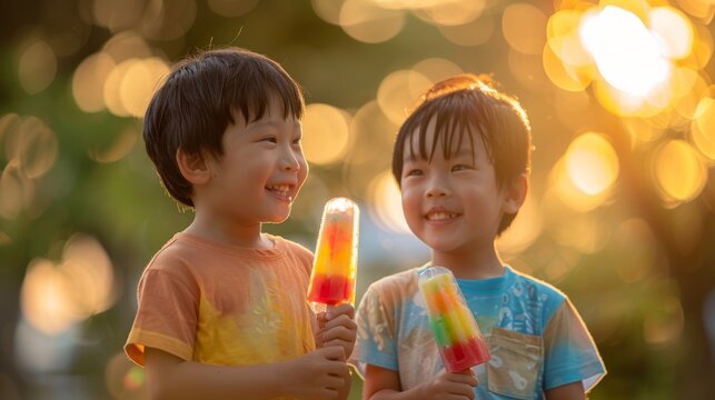 Happy Cute little kid with ice cream, Joyful child enjoying an ice cream