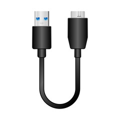 シンプルなイラスト_黒い変換ケーブル_USB Type-A 3.0からMicro USB Type-B 3.0