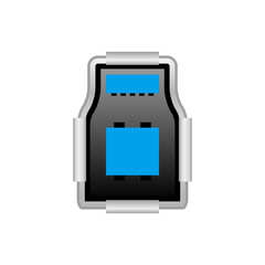 シンプルなイラスト_白いUSB Type-B 3.0 メス_差込口（ポート）
