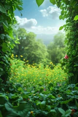 Deurstickers Green landscape with natural plant frame.  © Elle Arden 