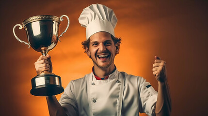 male chef with championship cup. ai generated