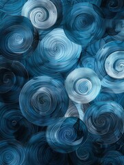 A group of blue spirals suspended in mid-air, creating an abstract and dynamic display.