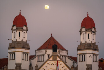 Lawang Sewu with fullmoon above