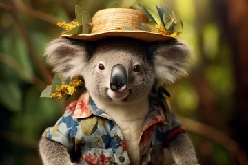 Raamstickers a koala, cute, adorable, koala with glasses © Salawati