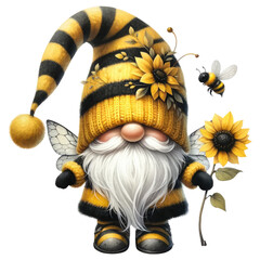 Fantasy Gnome with Sunflowers and Bees.