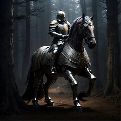 Knight in Shining Armor, Medieval Knight, warrior in armor riding a horse - obrazy, fototapety, plakaty