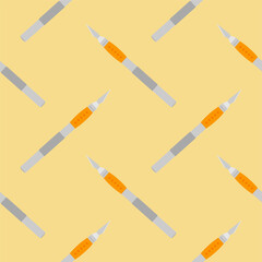 hobby knife seamless pattern vector illustration. art knife or hobby knife detailed vector illustration of hobby and utility knife handles and blades. aper cutter, cutter breadboard, craft knife