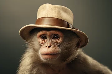 Fototapete Rund a monkey, cute, adorable, monkey wearing a hat © Salawati
