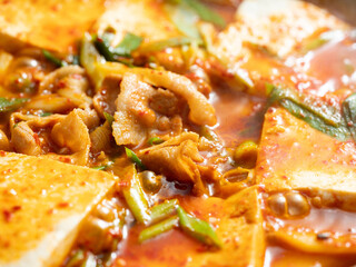 Spicy tofu stew with meat