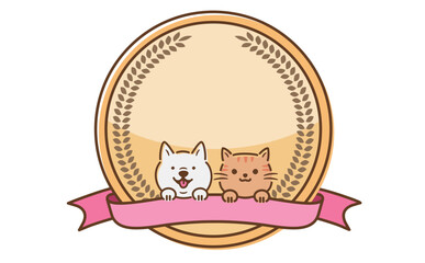 金賞受賞・ランキングなどのデザインに使える犬猫と金メダルとリボンが描かれたかわいいイラスト素材