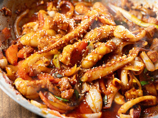Stir fried spicy vegetable octopus