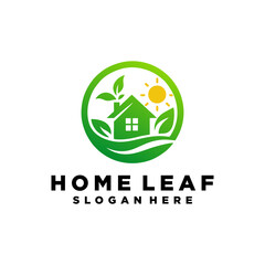 Green House Logo Template Design Vector Illustration.Home and leaf logo vector