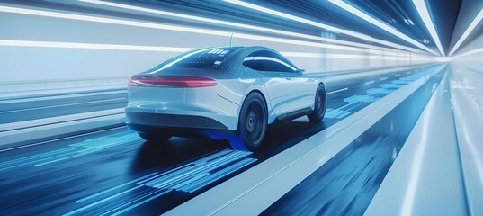 Smart futuristic car speeding at underground highway Generative AI technology.
