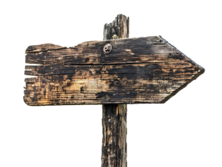 Old wooden sign showing the way transparent background