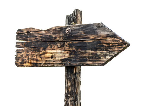 Old wooden sign showing the way transparent background