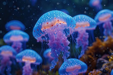 Obraz na płótnie Canvas Blue Translucent Jellyfish swimming in the ocean.