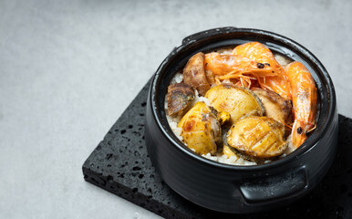 Abalone, shrimp and mushroom rice bowl