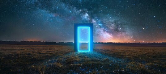 Naklejka premium Blue glowing portal to astral world. Generative AI technology.