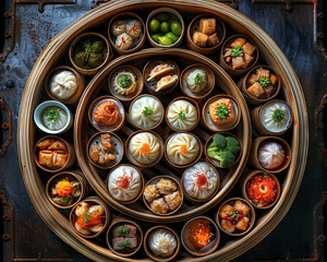Assorted Steamed Dim Sum in Bamboo Steamers