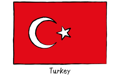 Flag of the world, Turkey, analog hand-drawn style