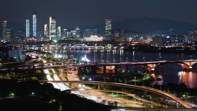 South Korea Seoul Han River night cityscape