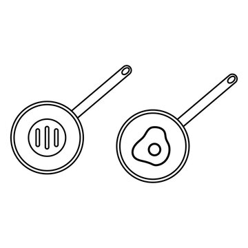 Pan, egg, simple line. Minimal design. Vector illustration. EPS 10.