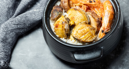 Abalone, shrimp and mushroom rice bowl