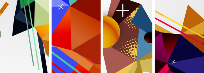 Geometric elements in abstract poster composition set. Vector illustration For Wallpaper, Banner, Background, Card, Book Illustration, landing page