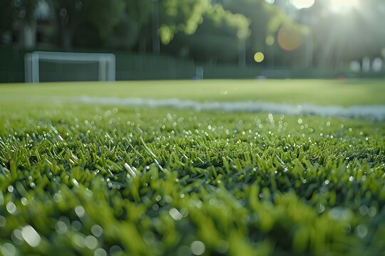 Close-Up Soccer Turf Surrounded by the Sun in Carl Zeiss Style