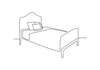 Continuous one line drawing of bed Furniture Vector illustration.