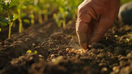 Expert Farmer Hand Sowing Seeds in Prepared Soil for Agricultural Growth