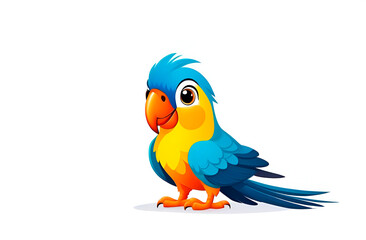 Drawing of a multicolored parrot on a white background.