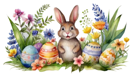 Foto op Aluminium water color painting easter eggs and flowers. Happy Easter holiday isolated on white  background © Pham Ty