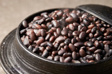 Black bean rice in a cauldron