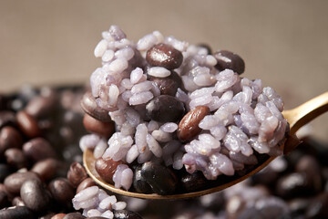 Black bean rice in a cauldron	