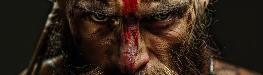 Celtic tribes' warrior in battle, fierce and painted, tradition in war, on black background