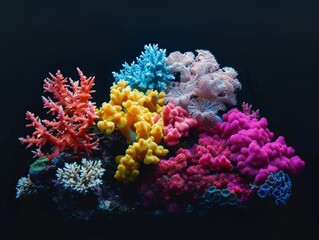 Coral reef under crystal waters, biodiversity hotspot, underwater paradise, on black background