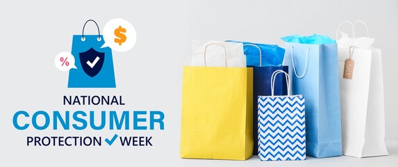 Banner for National Consumer Protection Week with shopping bags