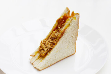 Tasty and spicy shredded pork sandwich