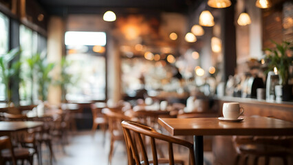 Coffee shop or cafe restaurant with blurred abstract bokeh light background.