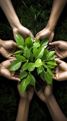 hands holding Beautiful green plants, Happy Environment Day