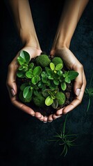 Naklejka na ściany i meble hands holding Beautiful green plants, Happy Environment Day