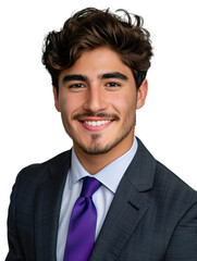 professional headshot in a white background of male wearing suit, nice tie, nice smile PNG photo