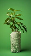 wrapping plant in paper, in the style of environmental awareness, World Environment Day