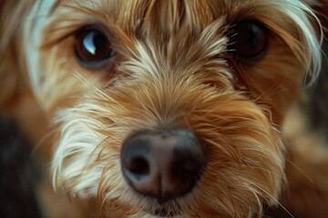 Close Up of a Small Dogs Face. Generative AI