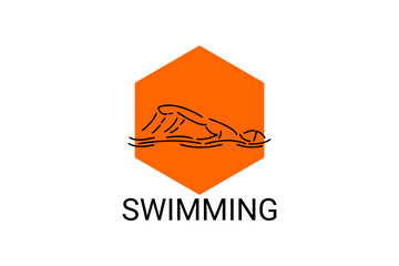 swimming sport vector line icon. An athlete is taking part in a swimming competition, sport pictogram, vector illustration.