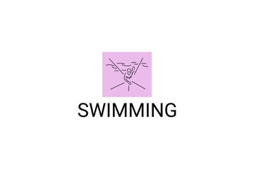 swimming sport vector line icon. An athlete is taking part in a swimming competition, sport pictogram, vector illustration.