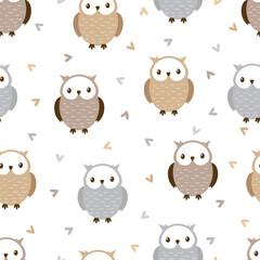 Cute vector owl seamless pattern. Cartoon animal background.  Vector illustration